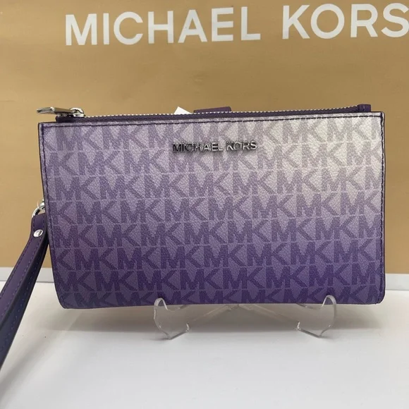 MICHAEL KORS Jet Set Lg Ombré Sign Logo Double Zip Wristlet Phone 
Dark Purple - Picture 3 of 16